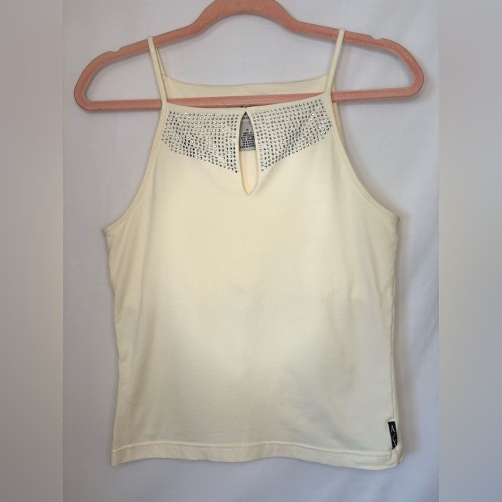 Armani Exchange vintage cream/rhinestone keyhole bra tank top Size medium